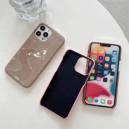 Personalised Letters Pebble Grain Leather Stars Whale Casesfor iphone 17 12 14 13 15 16 Pro Max 17 air 14Plus Luxury Hard Covers