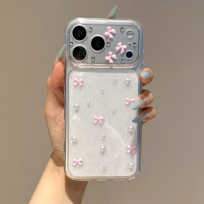 Cute 3D Pink Bowknot Pearl Glitter Clear Phone Case For iPhone 17 18 Pro Max 16 15 12 11 14 13 Lovely Shockroof TPU Soft Cover