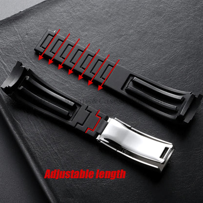 Curved Rubber Watch Bracelet 20mm 21mm 22mm for Rolex Green Water Ghost for Oysterflex Waterproof Silicone Folding Buckle Straps