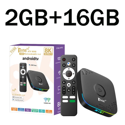 TV Stick TV98 ATV Mini Android 14.0 Quad Core 2G 16G Support 8K 4K HDR10+ 4G 5G Dual Wifi BT5.0 Media Player Voice Remote Smart