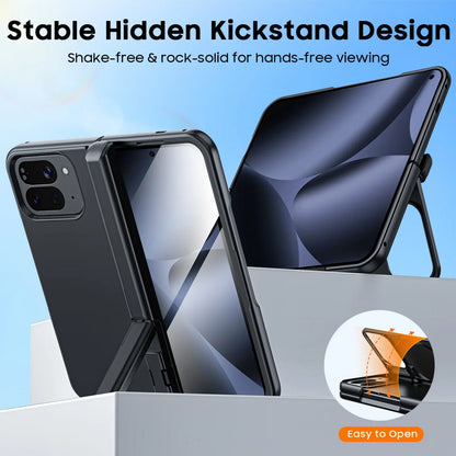 Magnetic Case for Google Pixel 10 Pro Fold with Hidden Kickstand,Built-in 9H Glass Screen Protector & Hinge Protection-Black