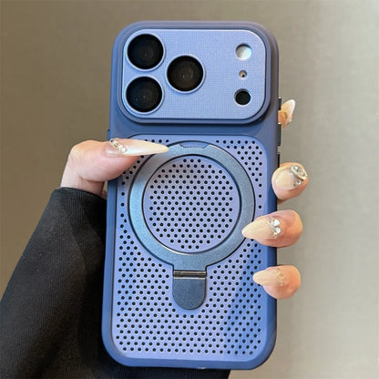 Luxury Dissipation With Holder Heat Phone Case For iPhone 17 Pro Max 12 13 14 15 16 Plus Magnetic Stand Matte Bumper Back Cover