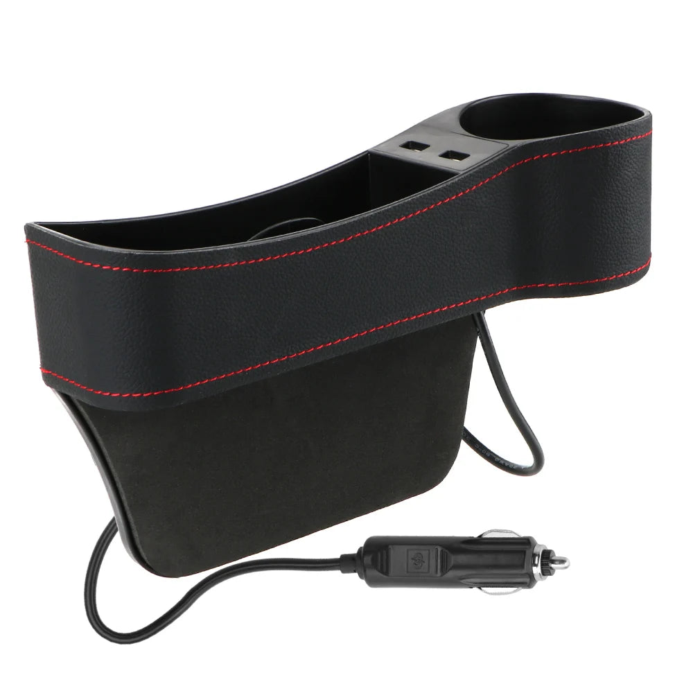 Car Seat Gap Storage Box Seat Gap Slit Box Phone Bottle Cups Holder Box Car Organizer Dual USB Charger Leather Car Accessories