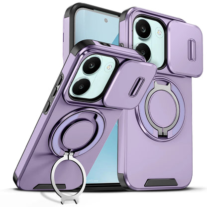 Sliding Camera Lens Protection Armor Phone Case For Xiaomi Poco X8 Pro 5G 360°Rotate Ring Holder Kickstand Shockproof Back Cover