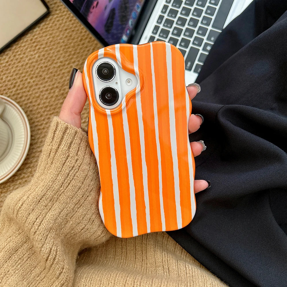Fashion 2 in 1 Artistic Stripes Phone Case for iPhone 13 14 15 16 17 Pro Max Wave Edges Comfortable Touch Hard Slim Back Cover
