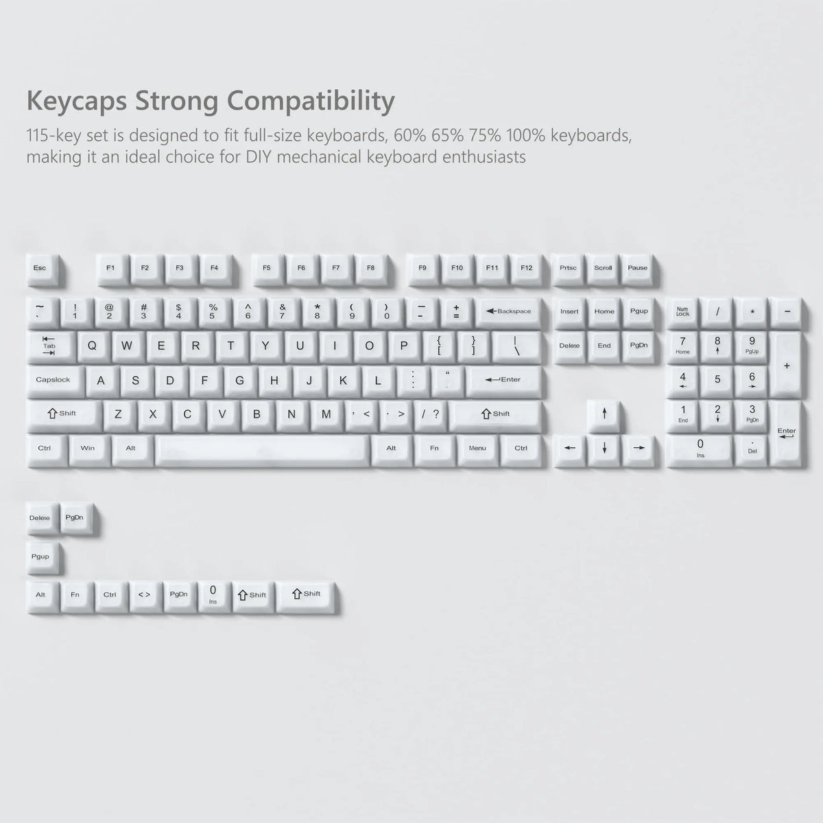115 Keys Grey Fog Transparent Clear Keycaps Crystal PC Keycap RGB Shine Through Key Cap MDA Profile for MX Switch Keyboard