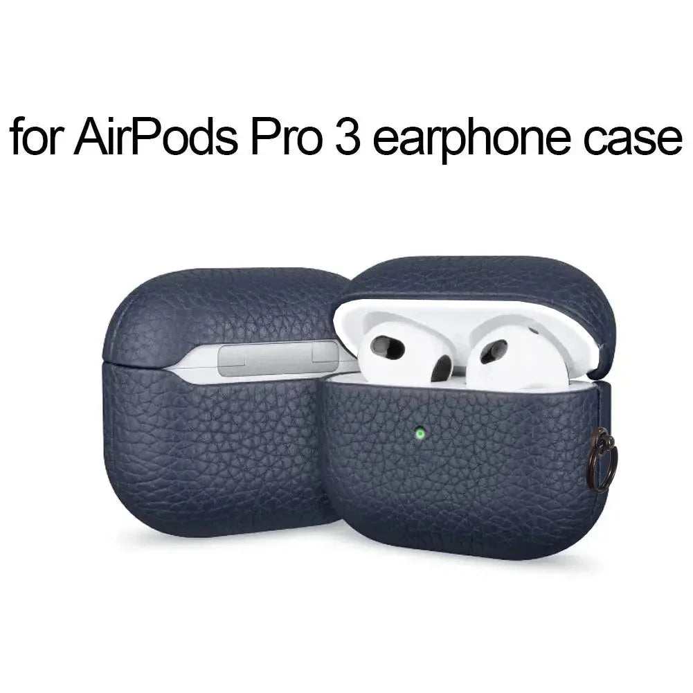 High End Business Bluetooth Earphone Case For Apple AirPods/2/3/4/5 Pro3/2 Retro Genuine Leather Litchi Texture Protection Cover
