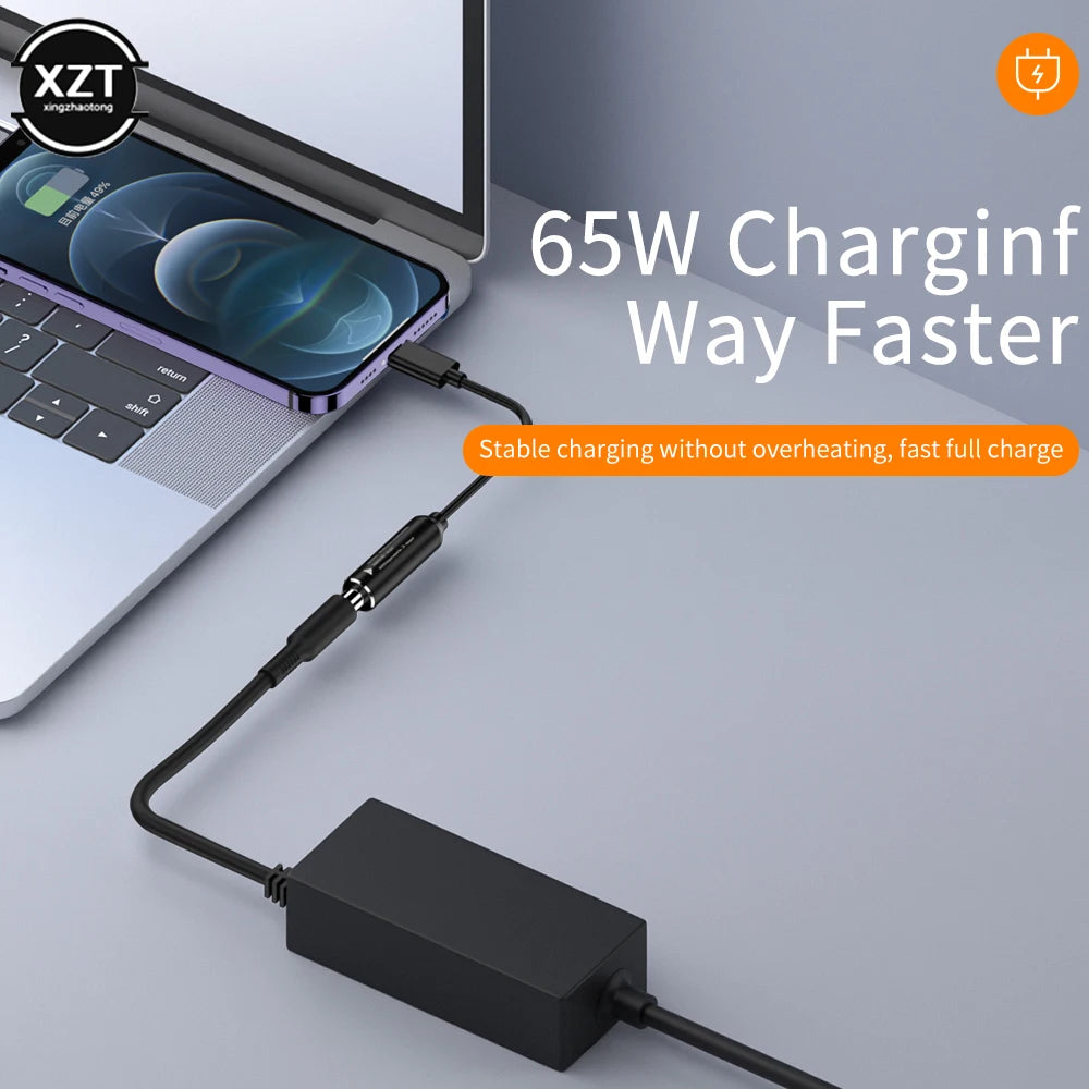65W DC to USB C PD Power Adapter Converter 5.5X2.5 7.4X5.0 4.5X3.0 Laptop Charger to Type C Connector for Xiaomi Samsung Lenovo