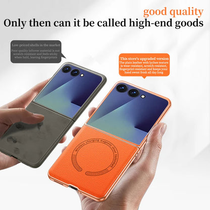 For Magsafe Magnetic Leather Phone Case for Samsung Galaxy Z Flip 8 7 6 5 4 ZFlip 7FE 5G Wireless Charging Protective Back Cover