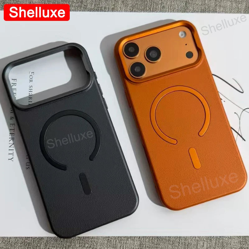 For IPhone17 Pro Max Leather Magnetic Phone Case Shelluxe For iPhone 17 Air 16 15 14 13 12 Pro Max Cases Lens Metal-Frame Cover