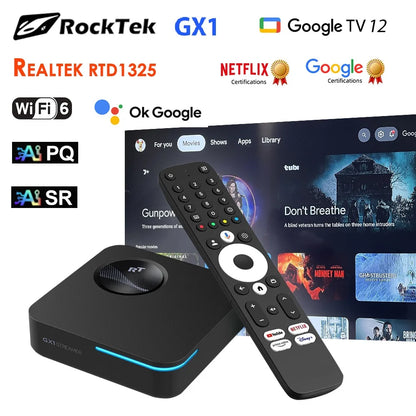 RockTek GX1 UHD Google TV 14 Box Netflix Google Certified 4GB 32GB Realtek1325 Support Dolby Atmos Vision Wifi6 BT Android TVBOX