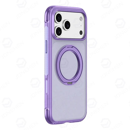 For Magsafe Anti-knock Airbag Matte Translucent Case For iPhone 16 17 18 Pro Max Rotate Magnetic Bracket Shockproof Armor Cover