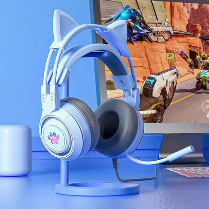 Cute Cat Ear Gaming Headphones with Mic Noise Reduced RGB Pink Girls Headset Gamer Accessories for PS4 Xbox Phone PC Kid Gift