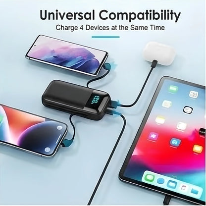 13800mAh Power Bank Built-in Cables 18W PD Fast Charging Portable Charger LCD Digital Display 4 Outputs Battery Pack for iPhone 17 16 15 14 13 Pro Max Samsung Galaxy S26 S25 S24 Ultra Google Pixel Tablet