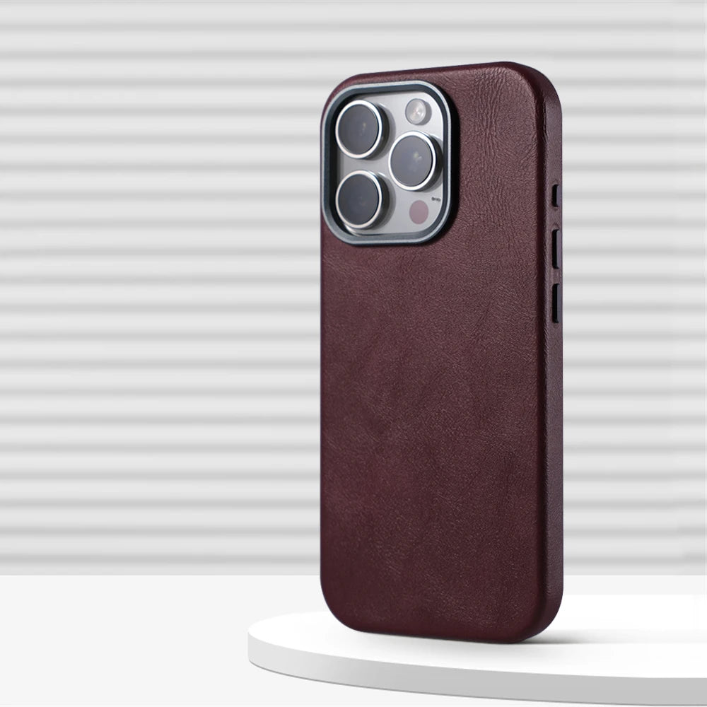 Luxury Business Retro Leather Magnetic Case For iPhone 17 Pro Max 16 Plus 15 14 13 MagSafe Alloy Lens Wireless Charging Cover