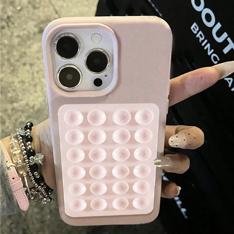 3D Suction Cup Stand Litchi Pattern Phone Case For iPhone 17 16 15 Pro Max Plus 16E 14 13 12 11 Pro Max X XS XR Shockproof Cover