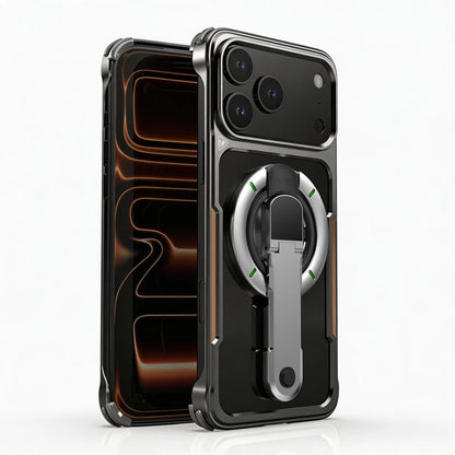 2-in-1 Detachable 360 Rotating Magnetic Bracket Metal Frameless Phone Case for iPhone 17 Pro Max Shockproof for Magsafe Cover