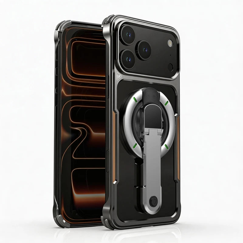 2-in-1 Detachable 360 Rotating Magnetic Bracket Metal Frameless Phone Case for iPhone 17 Pro Max Shockproof for Magsafe Cover