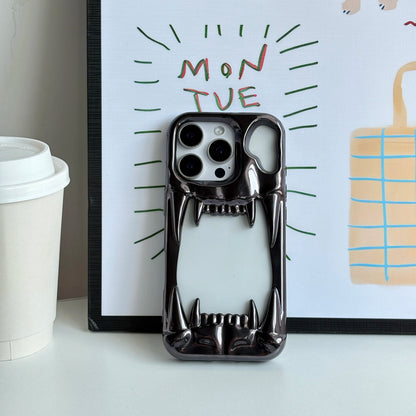 Stylish Cool Metal Glossy Silver Black Skull Tusk Hollow Heat Dissipation Soft Cover Case for iPhone 12 13 14 15 16 17 Pro Max
