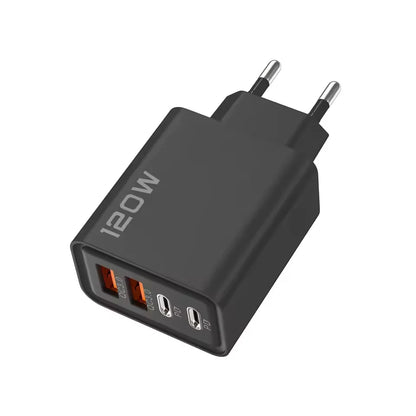 120W 4 Ports USB Charger Fast Charge Phone Charger Adapter Type C Cable For iPhone Samsung Xiaomi EU/US/UK Plug Wall Charger