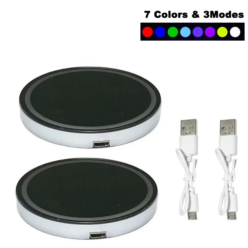 1/2PCS LED Car Cup Holder Lights, Light up Car Coasters for Cup Holders 7 Colors Changing USB Charging Mat Waterproof Cup Pad