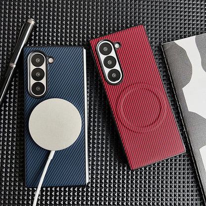 Carbon Fiber Pattern PU Leather For Magsafe Magnetic Case For Samsung Galaxy Z Fold 6 4 5 3 Fold6 Fold4 Fold5 Fold3 Back Cover