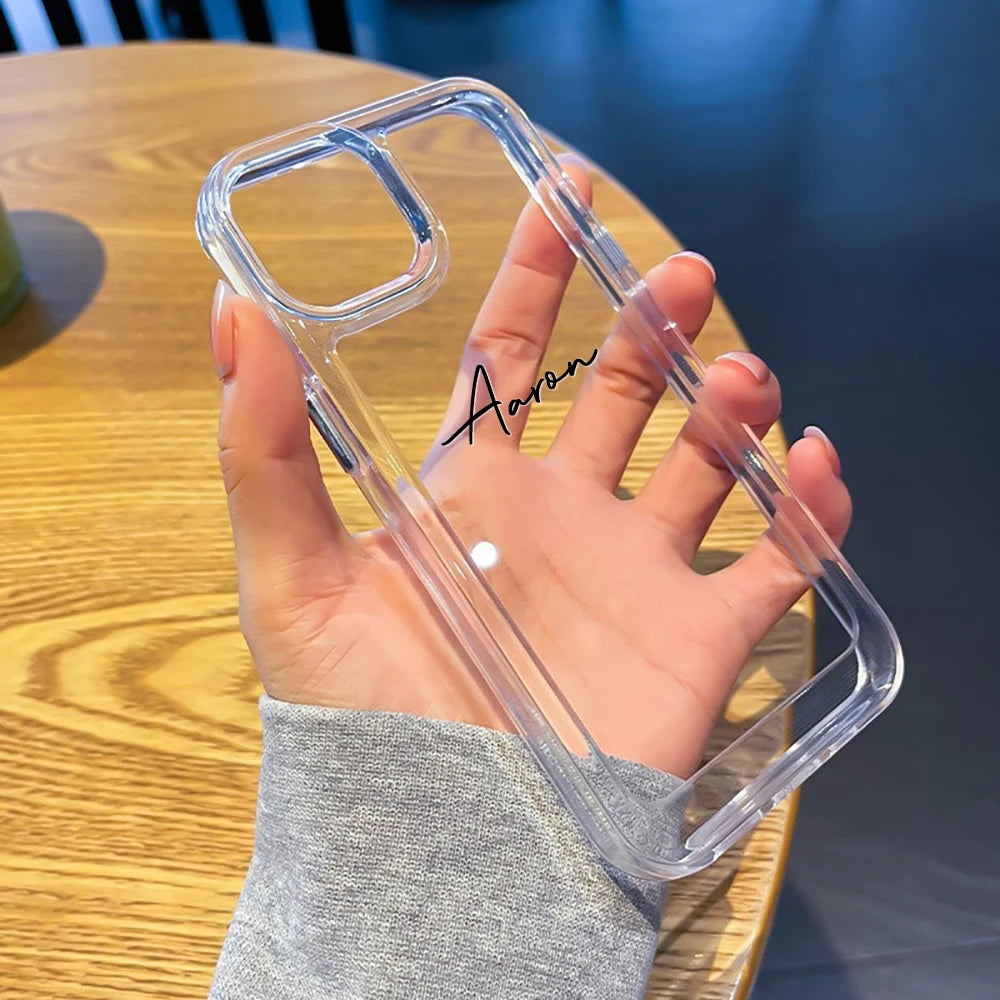 Personalized Clear Phone Cover Customized Name For iPhone18 17 16 15 14 13 12 11 Pro Max TPU Shockproof Transparent Back Case