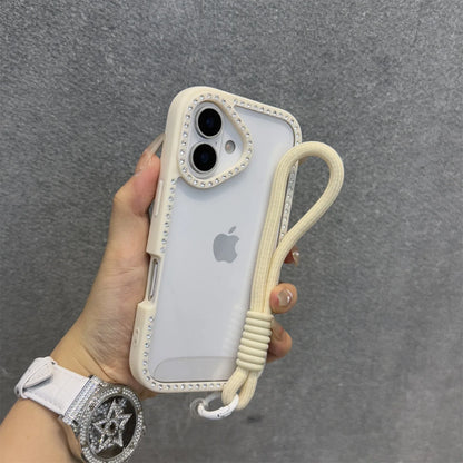 Shining Bling Diamond Transparent Phone Case For iPhone 17 16 15 14 13 12 11 Pro Max Plus 16e 17Air With Wristband Lanyard Cover