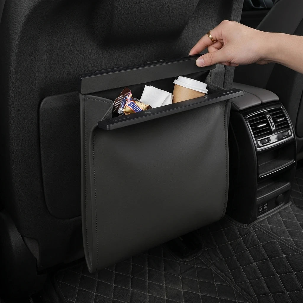Magnetic Adsorption Car Garbage Bag Waterproof PU Leather Auto Back Seat Hanging Trash Bin for Car Interior Accessories