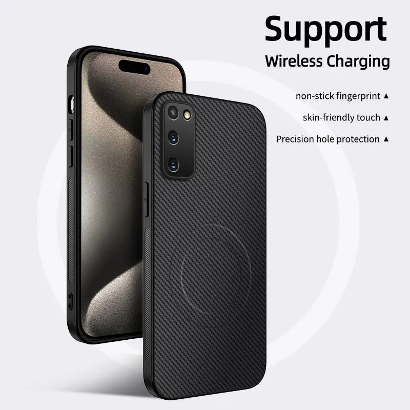 Carbon Fiber Texture Wireless Charging Magnetic Case For Samsung Galaxy S20 FE S20FE S20 Plus Ultra 5G ShockProof Phone Cover