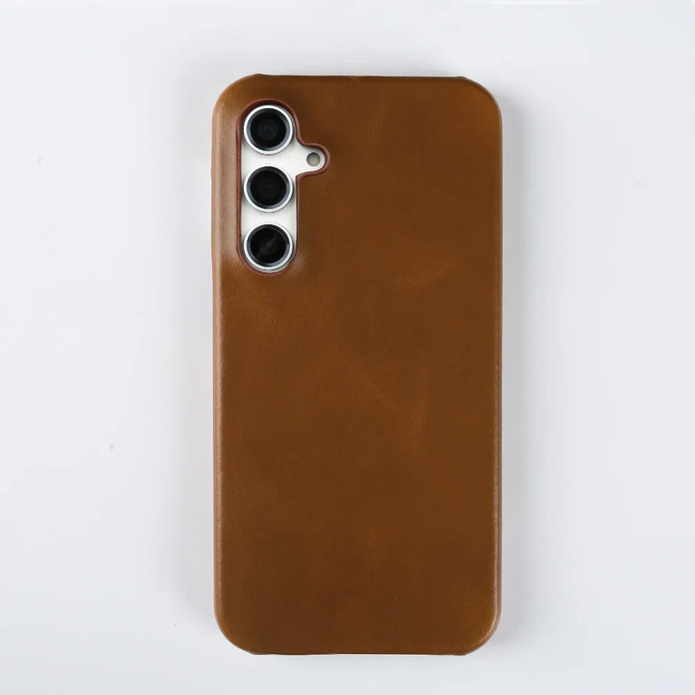 Handmade Genuine Leather Case For Samsung Galaxy S23 FE S20 S20FE 5G S22Plus S21 Aesthetic Vintag Pattern Phone Shell Back Cover