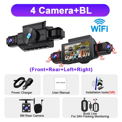  Dashcam for cars 4 Channel Black Box WiFi Driving Camera FHD 1080P Night Vision Loop Recording 24H Parking Mode car accessorie