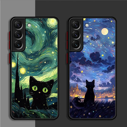 Van Gogh Art Cute Kitty Phone Case for Samsung Galaxy S23 24 Ultra S22 S20 FE S21 Plus 5G S10 Plus S22Ultra Cover