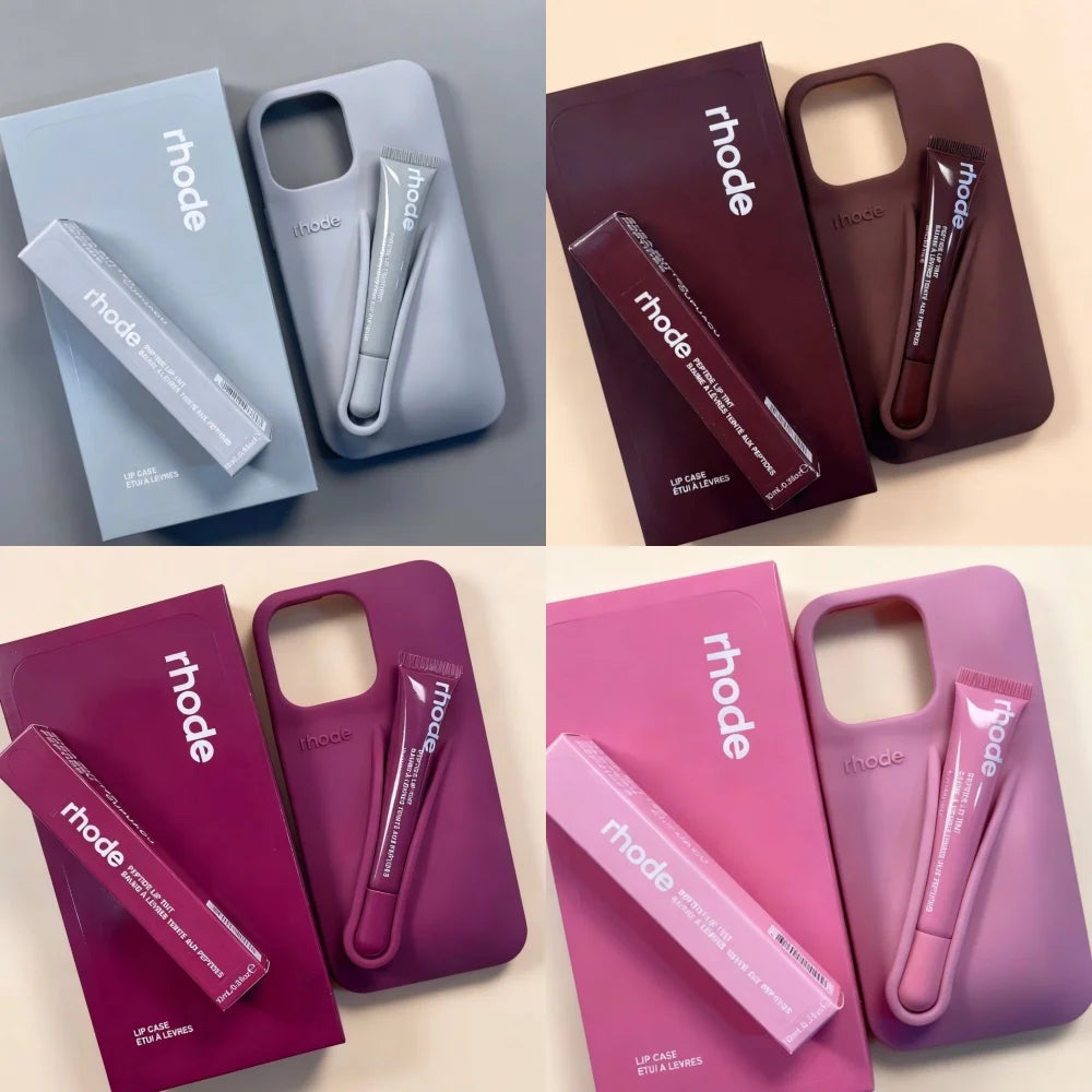 With Lipstick&Box Lip Gloss Holder Phone Case For iPhone Air 17 16 15 14 13 12 Pro Max Rhode Lipstick Trendy Silicone tpu Cover