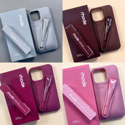 With Lipstick&Box Lip Gloss Holder Phone Case For iPhone Air 17 16 15 14 13 12 Pro Max Rhode Lipstick Trendy Silicone tpu Cover
