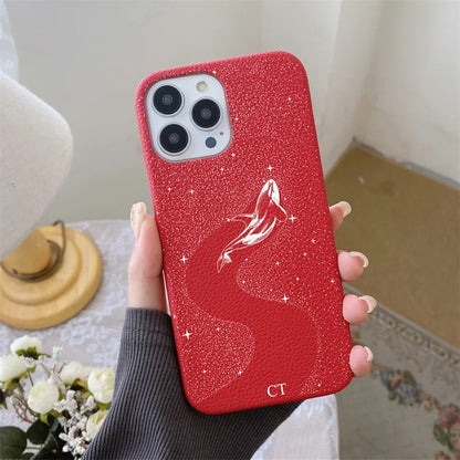 Personalised Letters Pebble Grain Leather Stars Whale Casesfor iphone 17 12 14 13 15 16 Pro Max 17 air 14Plus Luxury Hard Covers