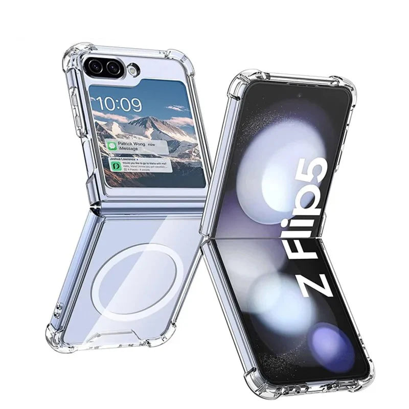 Magnetic Transparent Hard PC Phone Case For Samsung Galaxy W25 W24 W23 Z Flip 8 7 FE 6 5 4 3 5G Magsafe ShockProof Cover