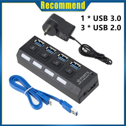 USB 3.0 2.0 Hub High Speed 4/7 Ports Multi USB Splitter USB Adapter Expander for Desktop PC Laptop Adapter with Switch Cable