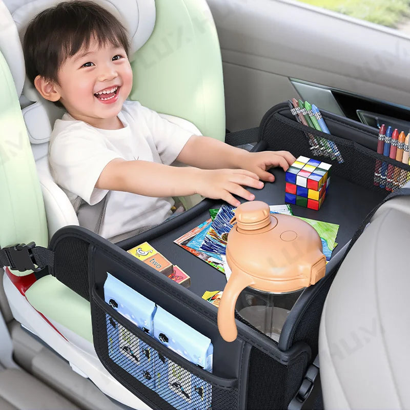 Car Rear Seat Tray for Child Safety Seat Waterproof Baby Travel Table Board Desk Organizers Child Cartoon Storage Toy Holder