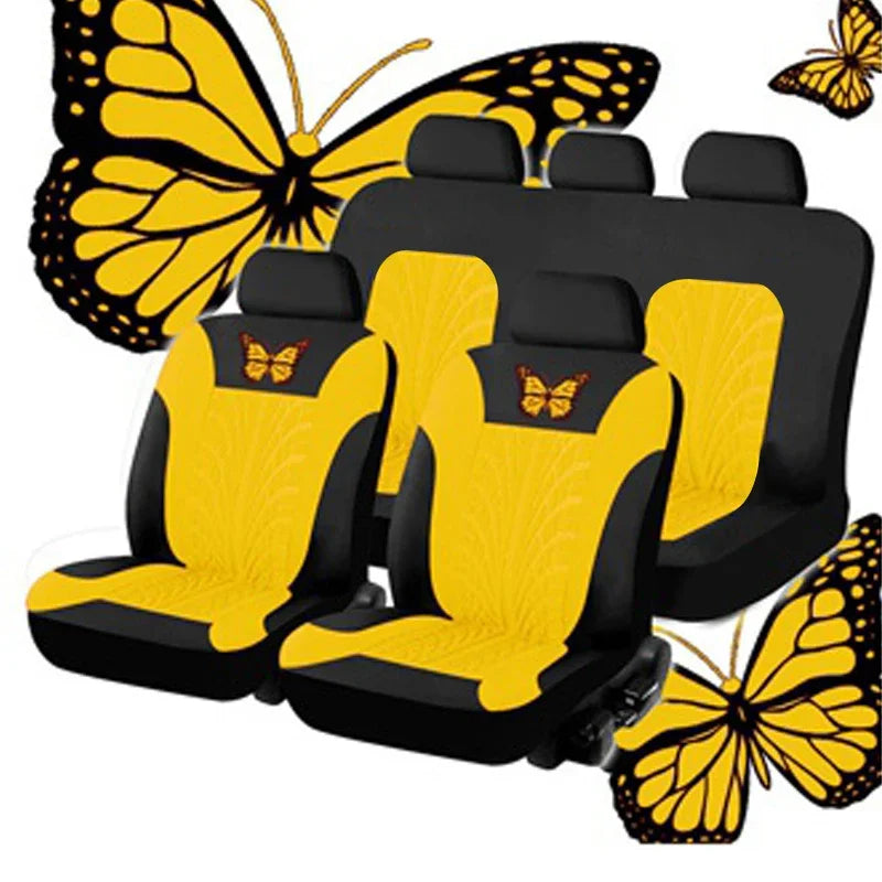 Car Seat Cover Full Set, Universal Butterfly Pattern Embroidery Auto Seat Cover Set
