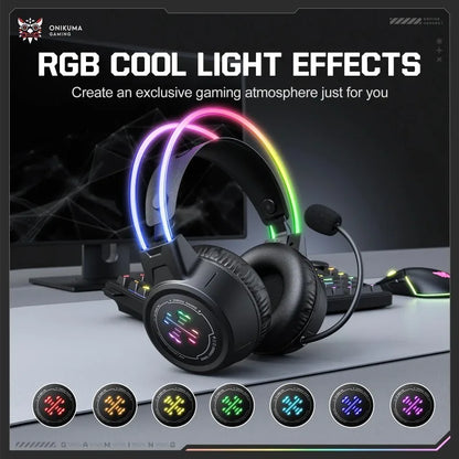 ONIKUMA GT889 Wireless Gaming Headset Tri Mode Bluetooth 5.4 RGB Low Latency 60H Battery HD Headphones With Microphone For PC