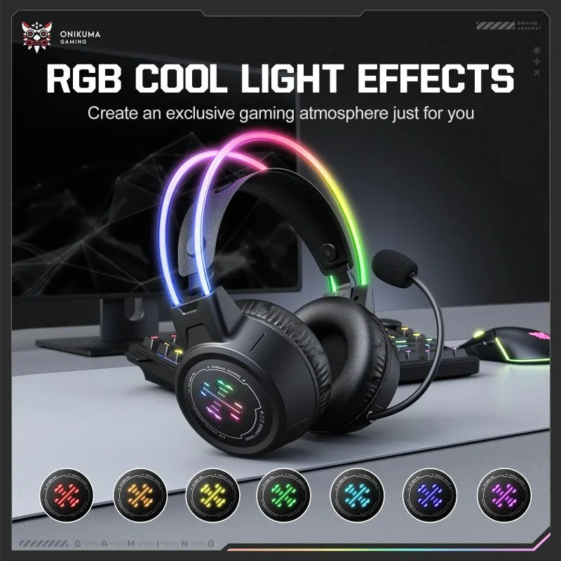 ONIKUMA GT889 Wireless Gaming Headset Tri Mode Bluetooth 5.4 RGB Low Latency 60H Battery HD Headphones With Microphone For PC
