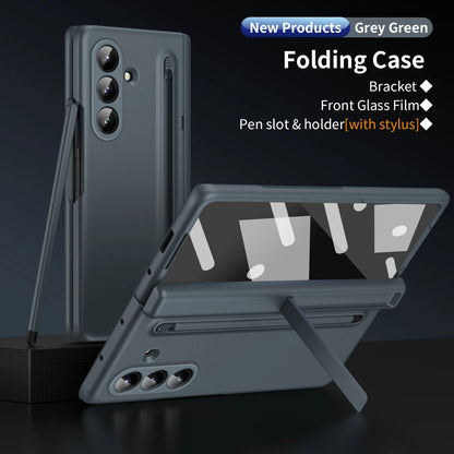 Hard Phone Hinge Protection Cover for Samsung Galaxy Z Fold 7 6 5 4 3 with Screen Protector Stand Bracket Pen Holder Slot Cover