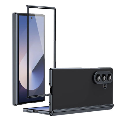 Leather Golden Border AG Matte Phone Case for Samsung Galaxy Z Fold 7 with Steel Film Hinge Protection Cover for Fold 7 6 5 4 3