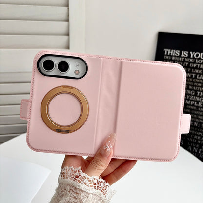 Invisible Support Bracket Card Holder Bag Phone Case For iPhone Duo 18 Fold 360 Degree Rotating Bracket Leather Wallet Cover