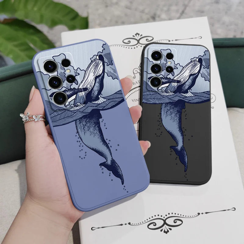 Whale Jumping Phone Case For Samsung Galaxy S25FE  S24 S23 S22 S21 S20 S10 S10E S9 Ultra Plus FE Note 20 Ultra 10 9 Plus Cover