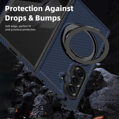 Business Carbon Fiber Texture Magnetic Case for Samsung Galaxy Z Fold 8 Ultra 7 6 5 4 for Magsafe Rotating Stand Protector Cover