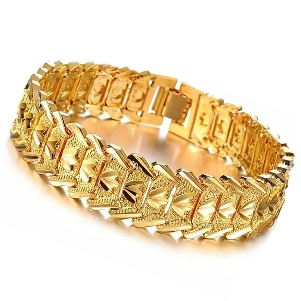 21cm Retro Fashion European Coin Gold-plated Jewelry Copper Plating 18K Gold Men's Wide Version Bracelet Watch Chain Wholesale