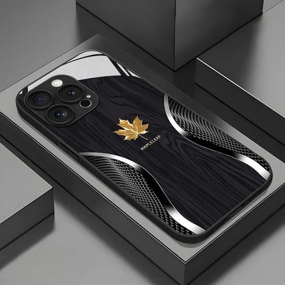 HOT Luxury Maple Leaf Wood Grain Curve Glass Phone Case for Samsung A07 A26 A36 A56 A16 A06 A55 A15 A04 A34 A54 A24 A05 4G 5G