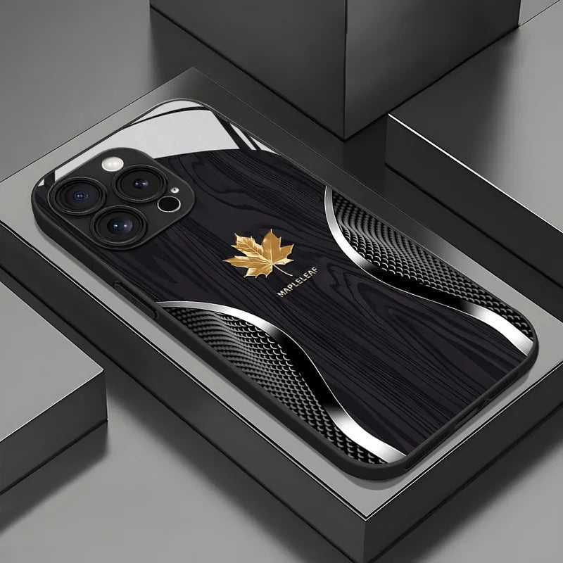 HOT Luxury Maple Leaf Wood Grain Curve Glass Phone Case for Samsung A07 A26 A36 A56 A16 A06 A55 A15 A04 A34 A54 A24 A05 4G 5G